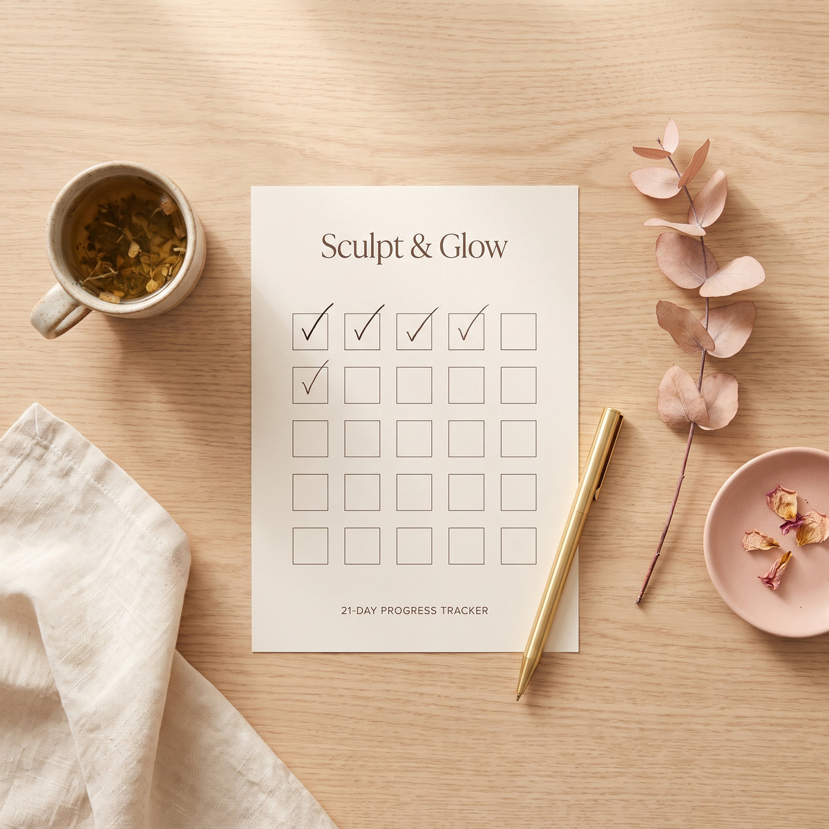 Printable 21-day progress tracker with the first days ticked off